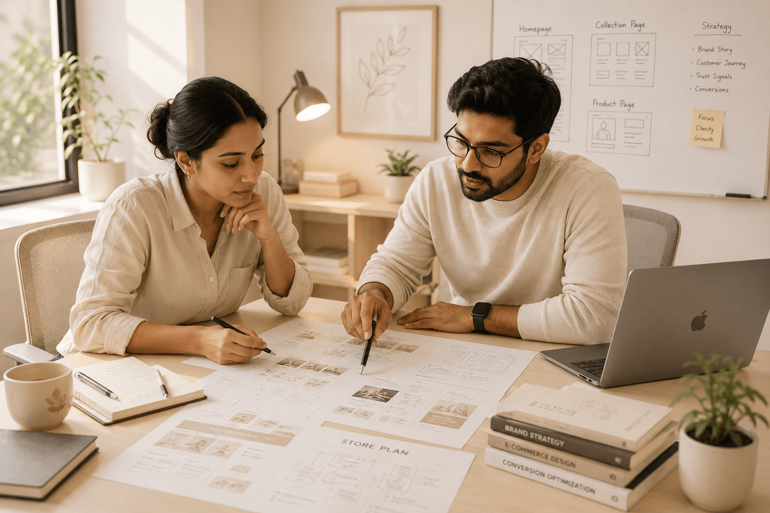 Wire Wings and a fine jewellery brand planning the store together — wireframes, strategy and store layout on the table